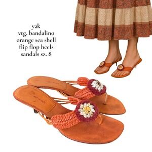 Y2K Bandolino Orange Seashell Flip Flop‎ Heels Sandals Size 8